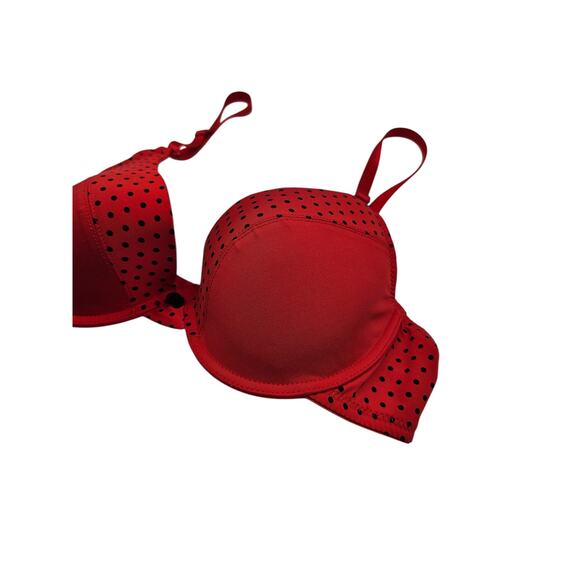 Vintage Y2K Rampage Intimates Sz 36C T Shirt Bra Red Black Polka Dot - Picture 3 of 6